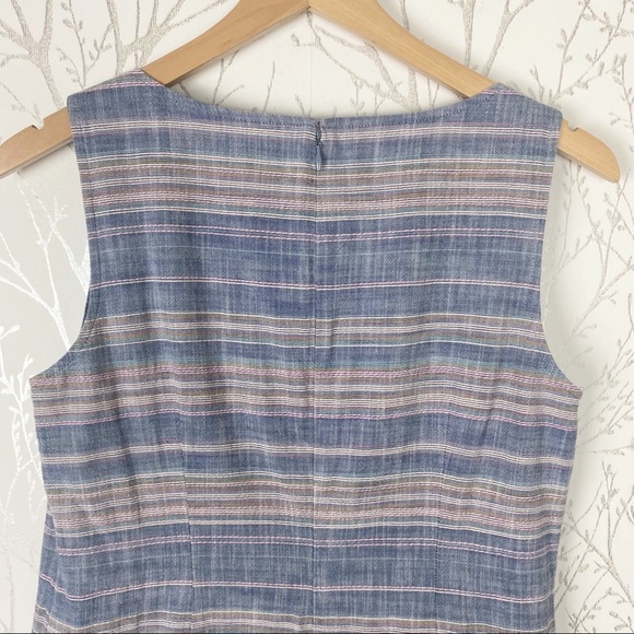 TALBOTS Sleeveless Cotton Stripe Split neck Sheath Dress 6 Blue Pockets - Picture 6 of 13